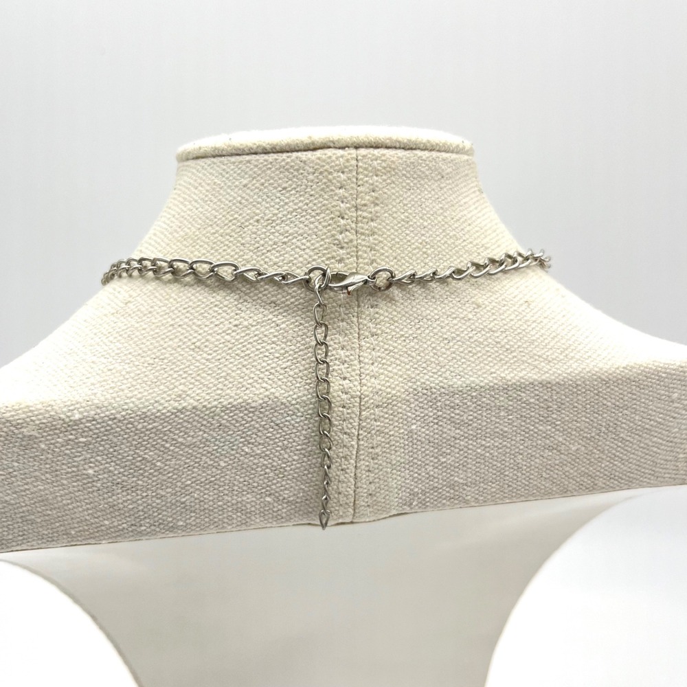Silver Tone Multi Strand Heart Charm Necklace Layered‎ Choker Style - Picture 4 of 7